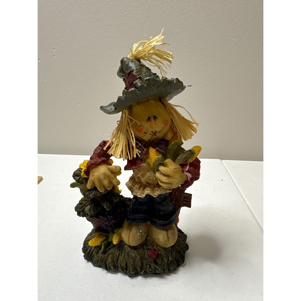Fall Harvest Scarecrow Figurine Autumn‎ Cornucopia Straw Raffia Decor